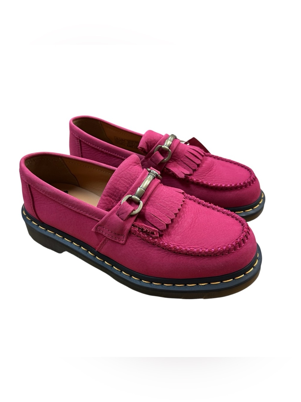 Dr. Martens Adrian Snaffle Hot Pink Fringe Loafers with Metal Bit